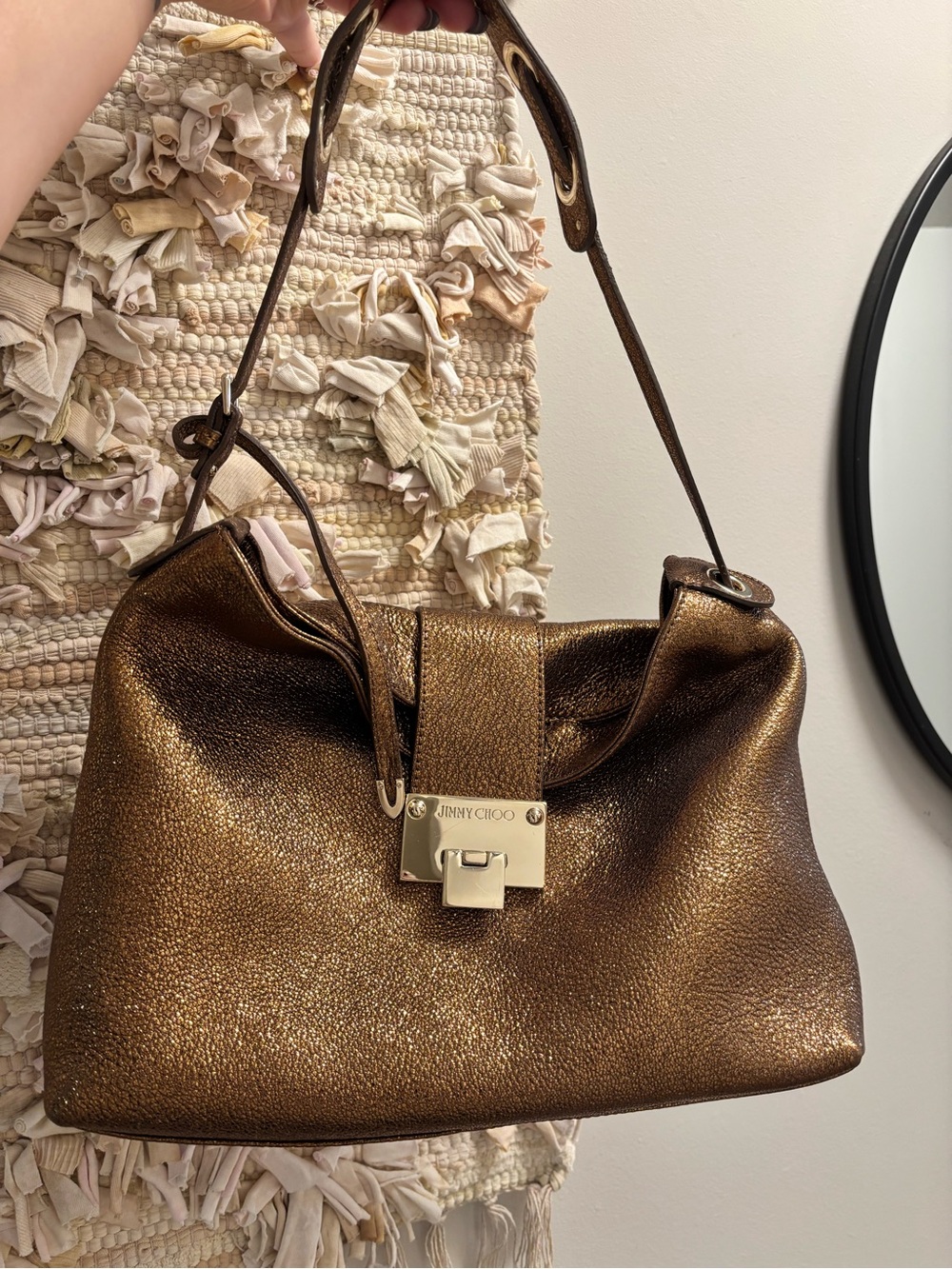 Jimmy Choo Bronze Metallic Leather Shoulder Bag
